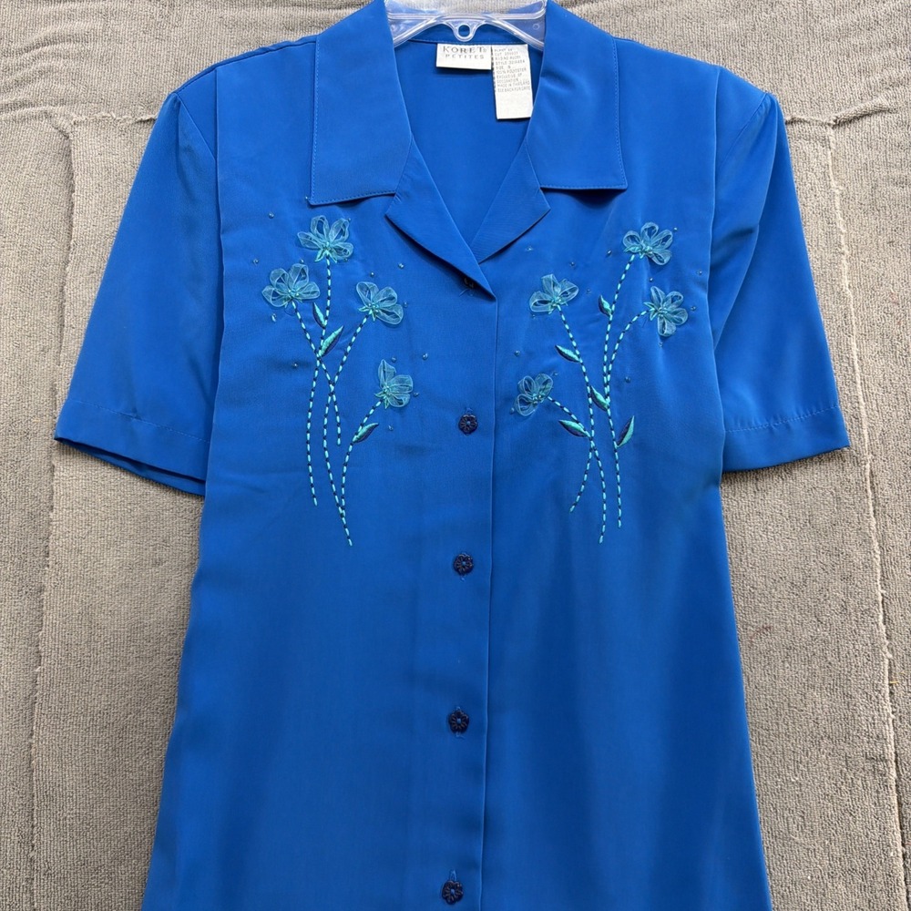 Vintage‎ Koret Embroidered Blouse Blue Floral Cottagecore Top Small NWT